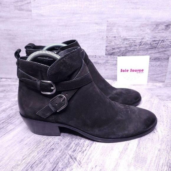 Sam Edelman Parlie Suede Buckle Strap Ankle Boot Black Women's sz 8 NEW